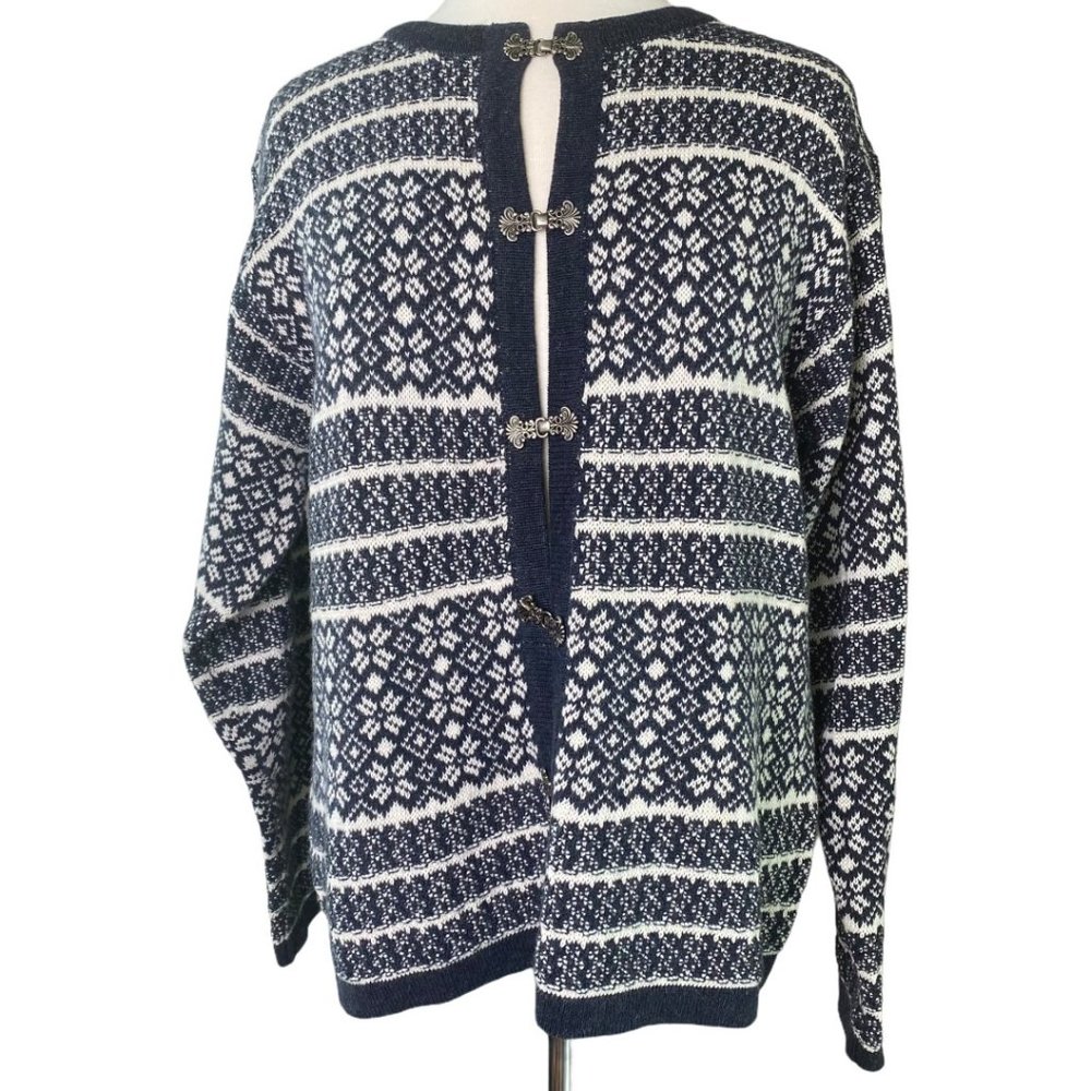 WOOLRICH Fair Isle Nordic Cardigan Metatal Clasp M